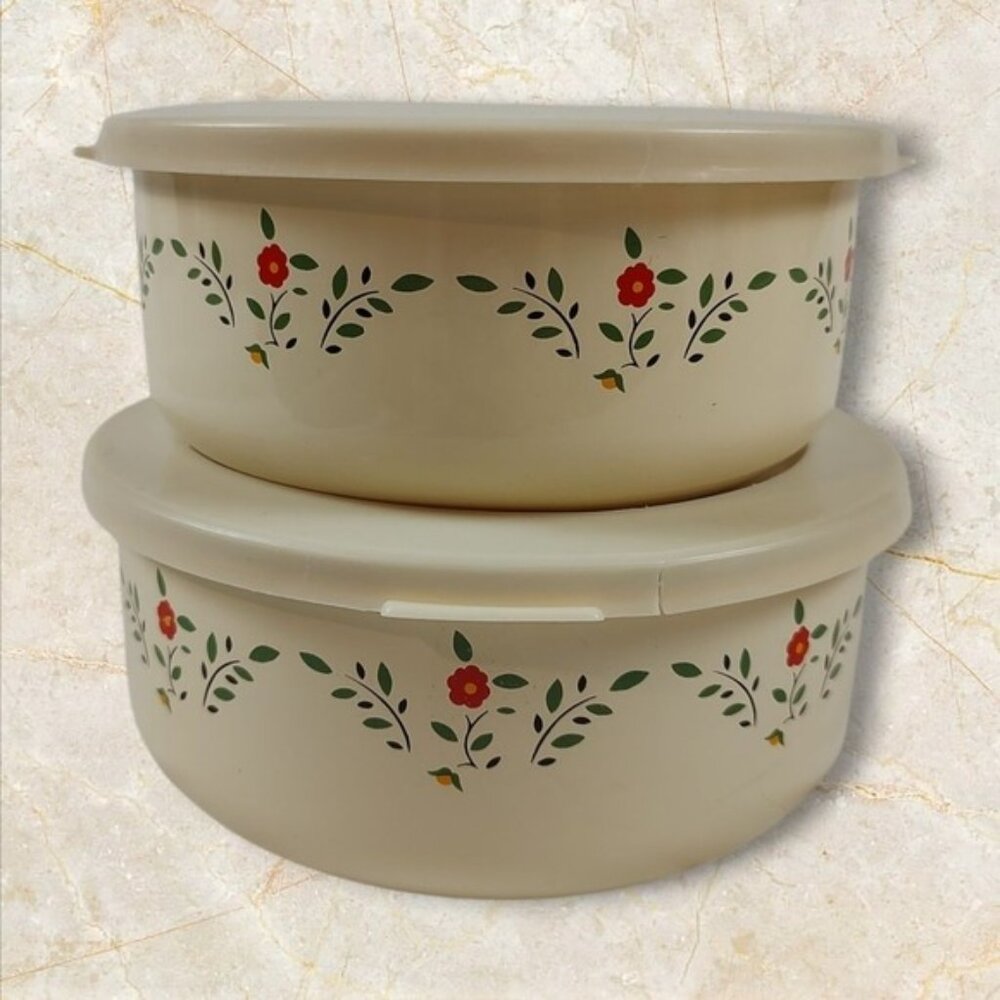 Vintage Kobe JC Penney Floral Enamel Coated Bowls Set of 2
